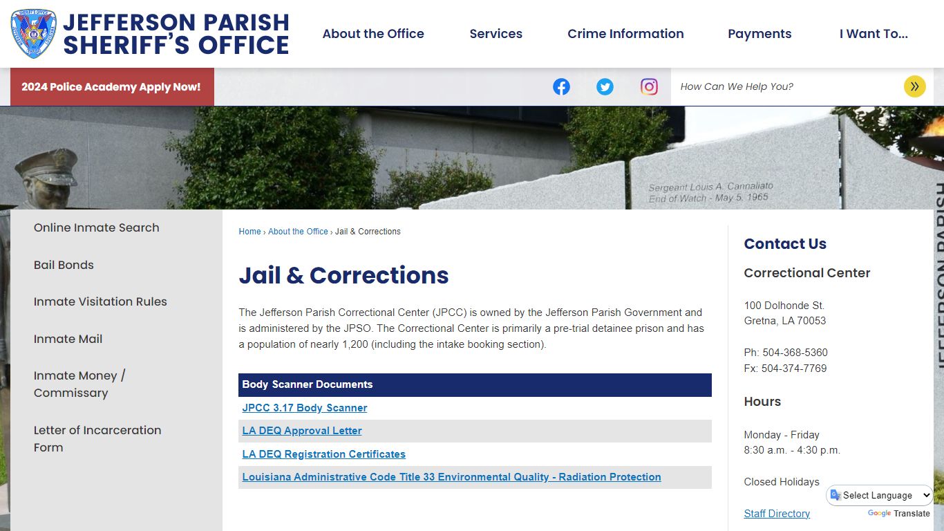Jail & Corrections | Jefferson Parish Sheriff, LA - Official Website - JPSO